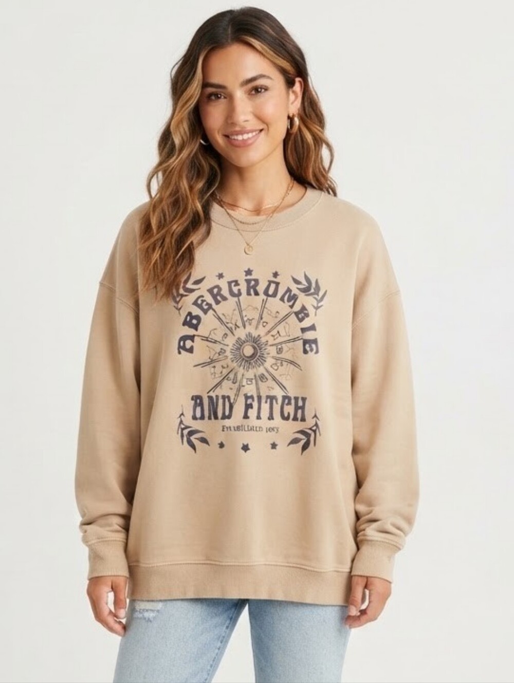 Abercrombie & Fitch Men’s Tan Graphic Crewneck Sweatshirt